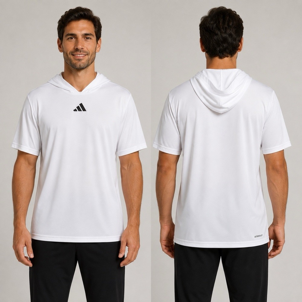Adidas Men's AEROREADY Short Sleeve Hooded Shirt Size XL White